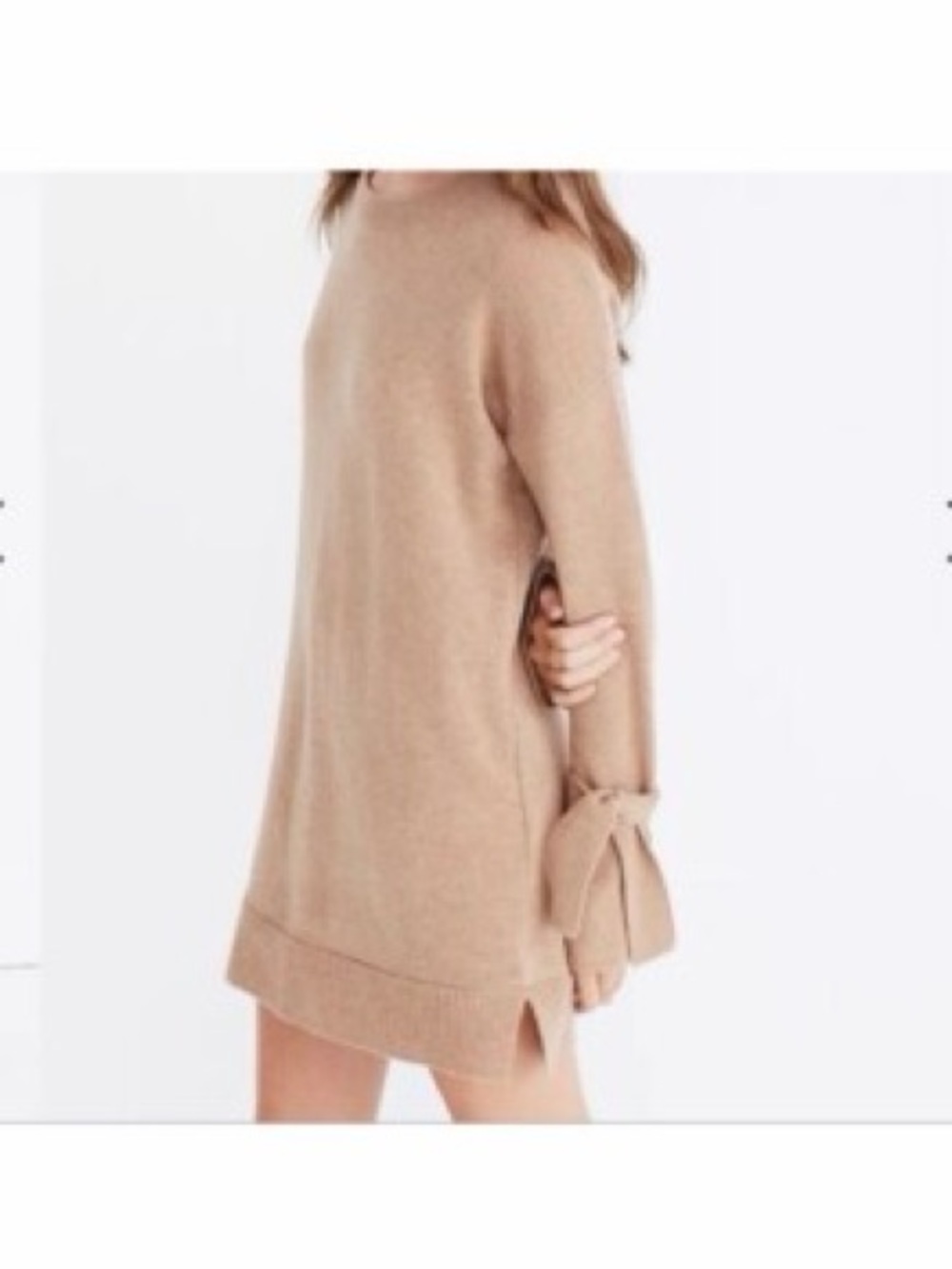 Madewell Camel Tie-Cuff Knit Mini Dress 100% merino wool XL